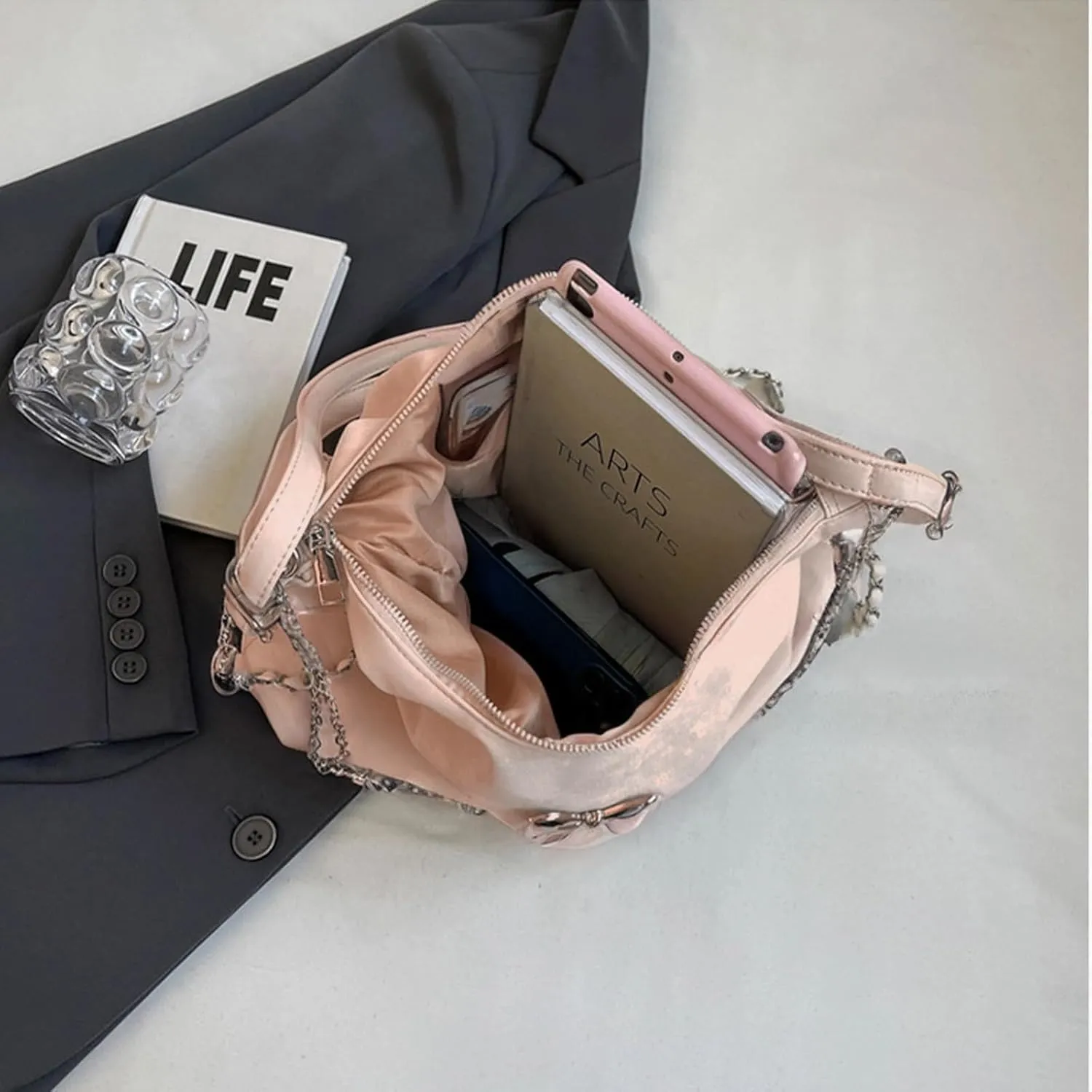 Women's Aesthetic Crossbody Bag Cute Bag Handbag Tote Bag Shoulder Bag Bag with Metal Chain Pendant