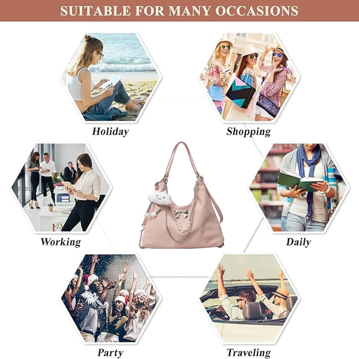 Women's Aesthetic Crossbody Bag Cute Bag Handbag Tote Bag Shoulder Bag Bag with Metal Chain Pendant