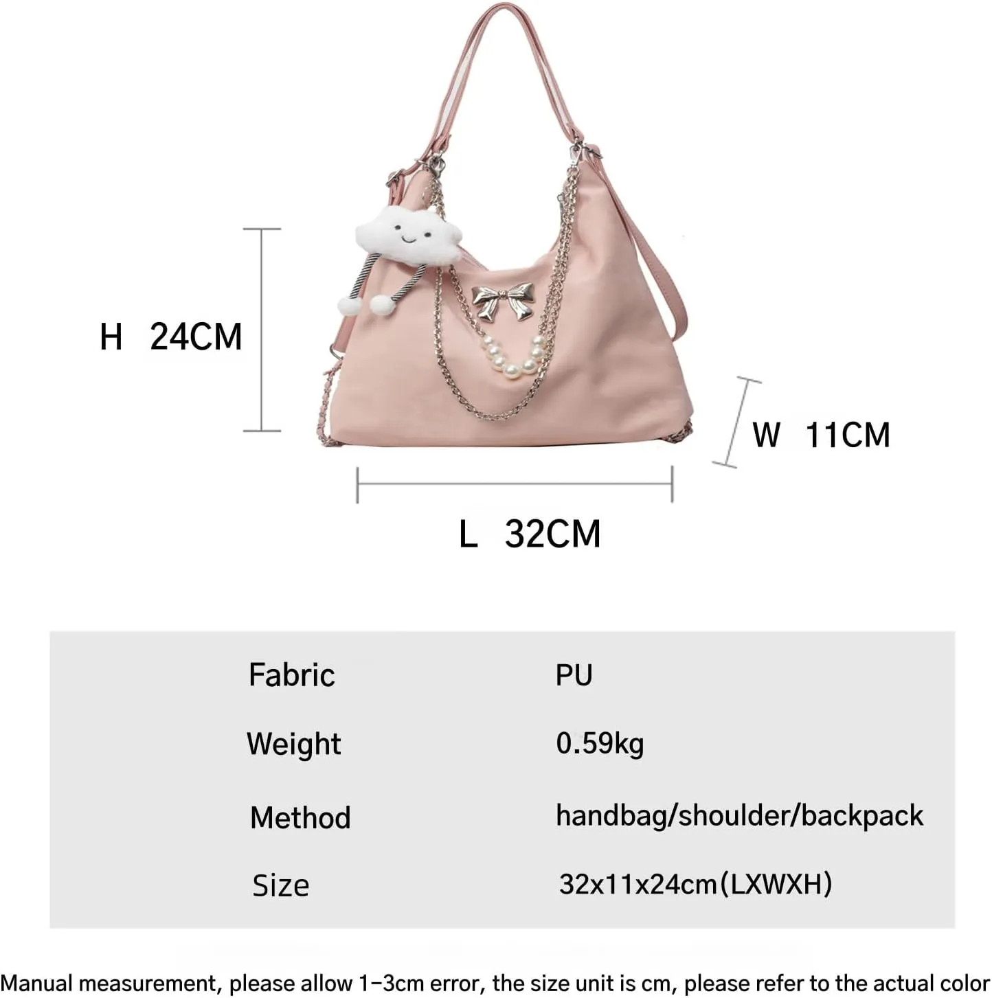 Women's Aesthetic Crossbody Bag Cute Bag Handbag Tote Bag Shoulder Bag Bag with Metal Chain Pendant