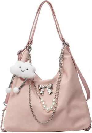 Women's Aesthetic Crossbody Bag Cute Bag Handbag Tote Bag Shoulder Bag Bag with Metal Chain Pendant