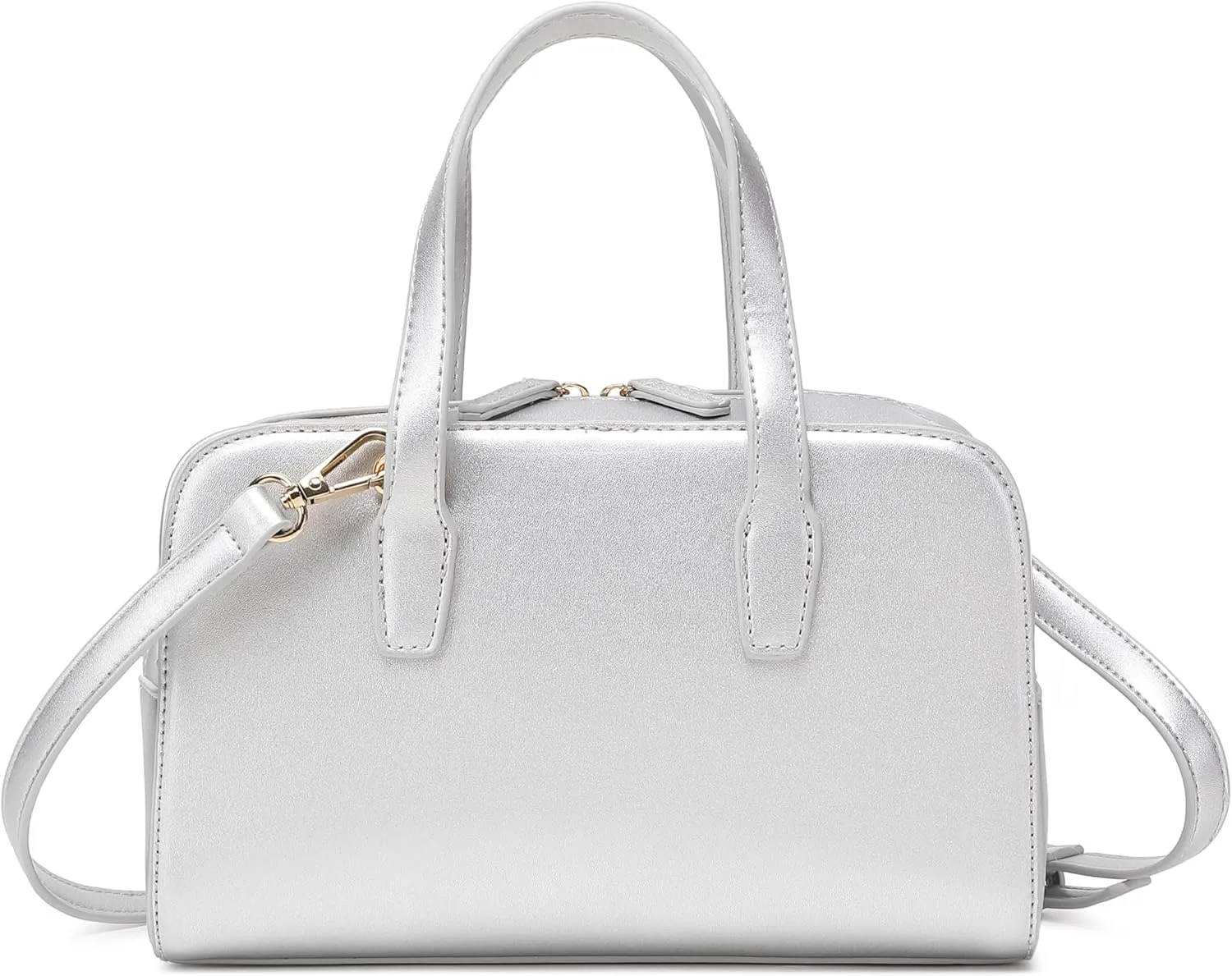 Women's Boston Bowler Top Handle Satchel Bag with Detachable Crossbody Strap