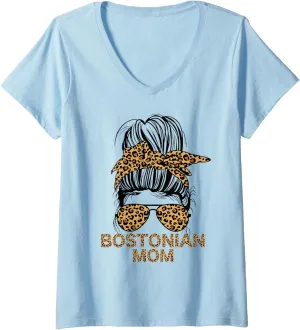 Womens Bostonian Mom MA Massachusetts State Origin Boston V-Neck T-Shirt