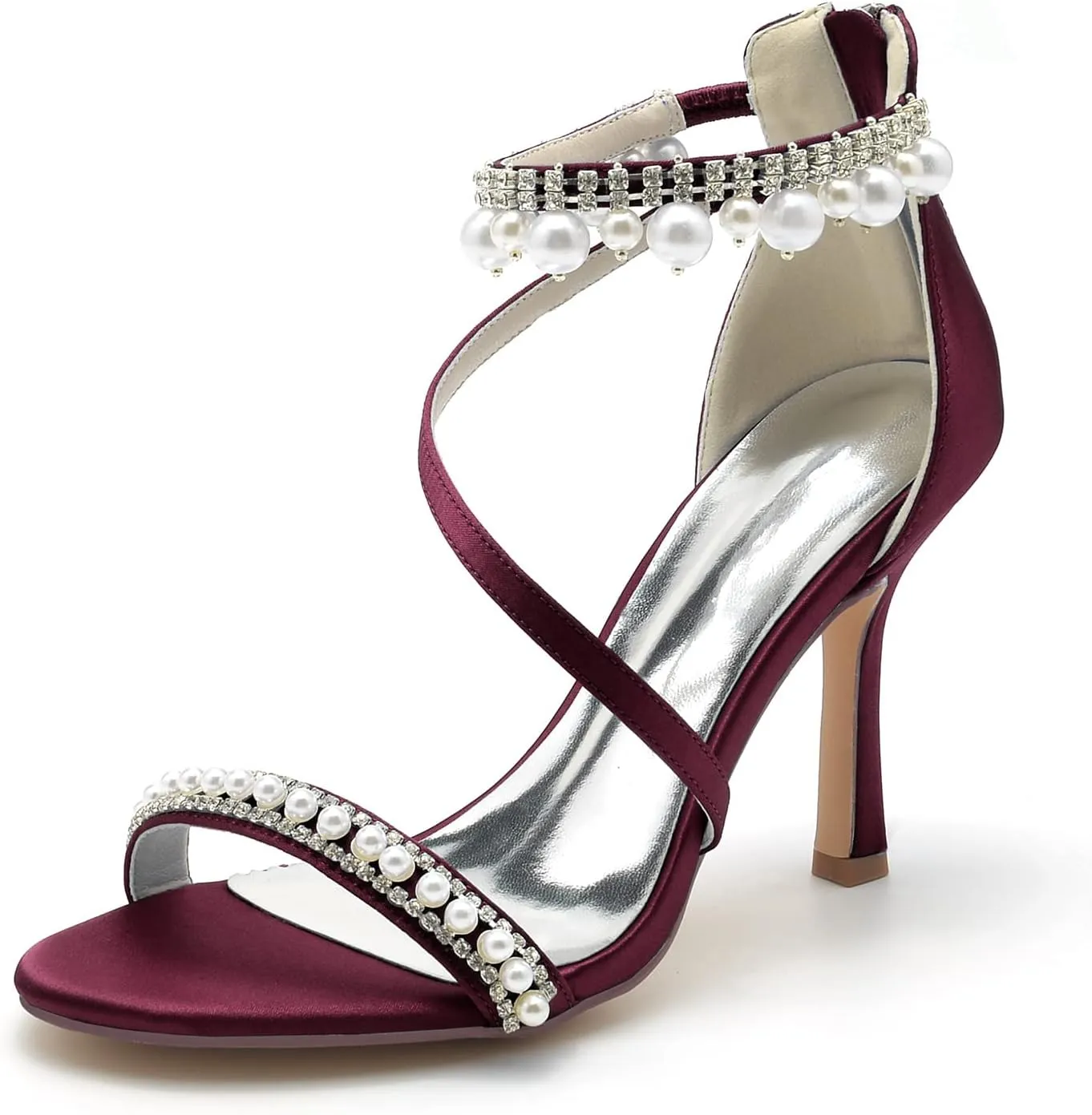 Women's Bridal Shoes Open Toe High Heel Ankle Strap Dress Shoes Casual Formal Wedding Party Pumps Sandals with Pearl