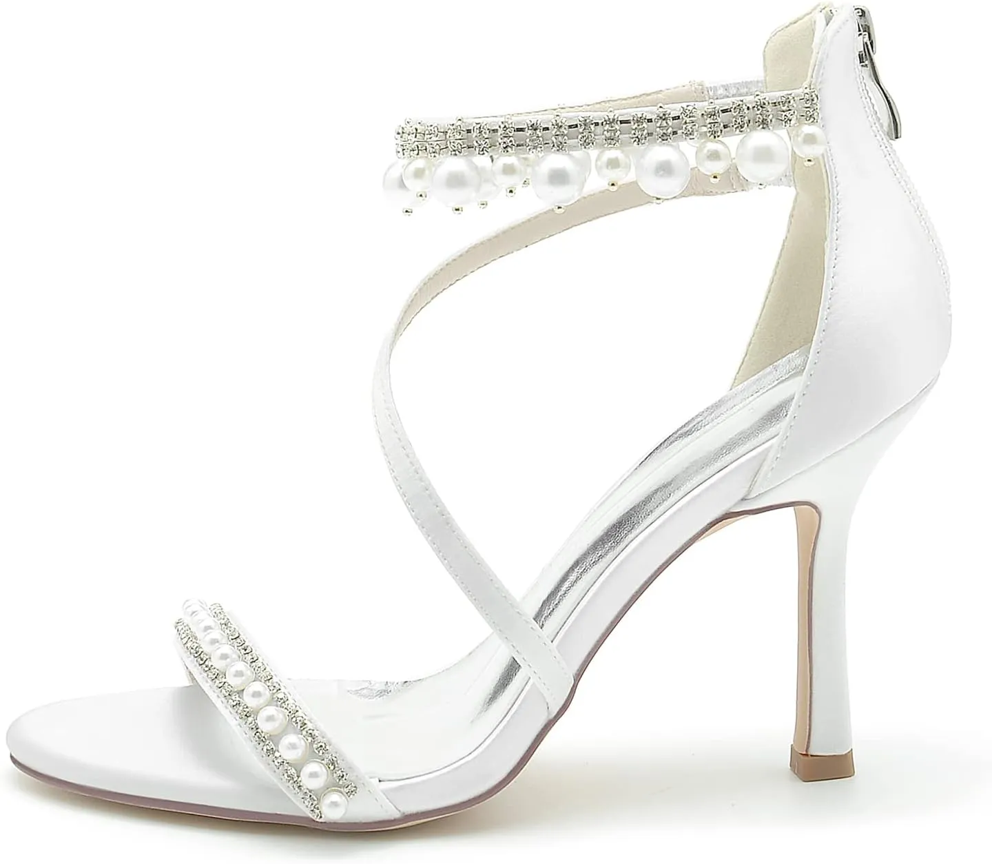 Women's Bridal Shoes Open Toe High Heel Ankle Strap Dress Shoes Casual Formal Wedding Party Pumps Sandals with Pearl