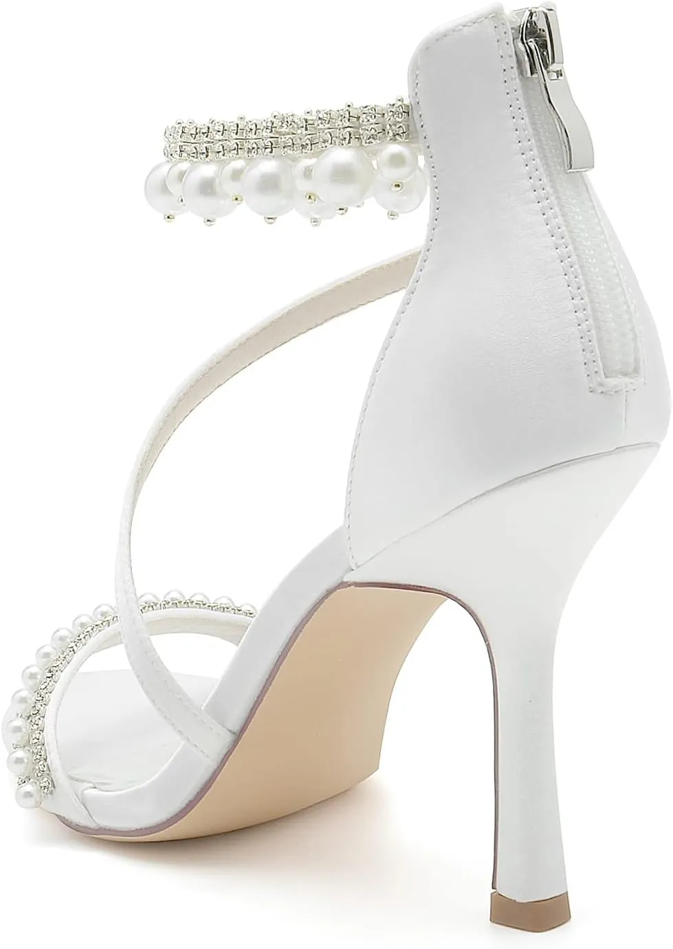 Women's Bridal Shoes Open Toe High Heel Ankle Strap Dress Shoes Casual Formal Wedding Party Pumps Sandals with Pearl