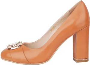 Women's Chunky Heel Ornament Decoration Genuine Leather Dress Pumps Shoes for Official Occasion