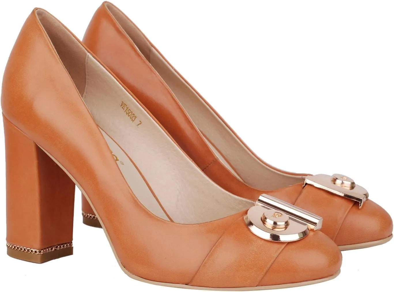 Women's Chunky Heel Ornament Decoration Genuine Leather Dress Pumps Shoes for Official Occasion