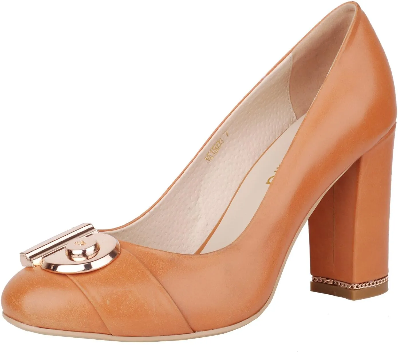 Women's Chunky Heel Ornament Decoration Genuine Leather Dress Pumps Shoes for Official Occasion