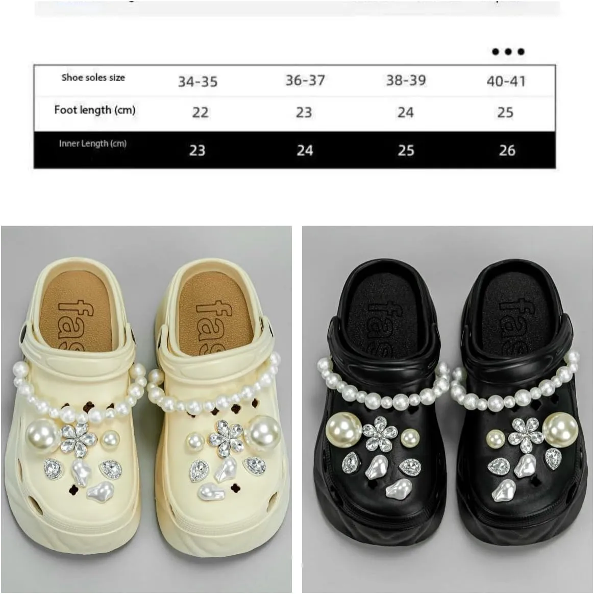 Women's Clogs Fashion Big Pearl Chain Thick Sole Slippers Women Faux Leather Clogs Outdoor Sandals