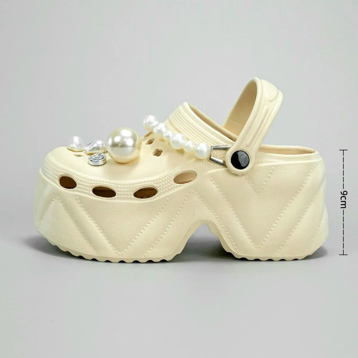 Women's Clogs Fashion Big Pearl Chain Thick Sole Slippers Women Faux Leather Clogs Outdoor Sandals