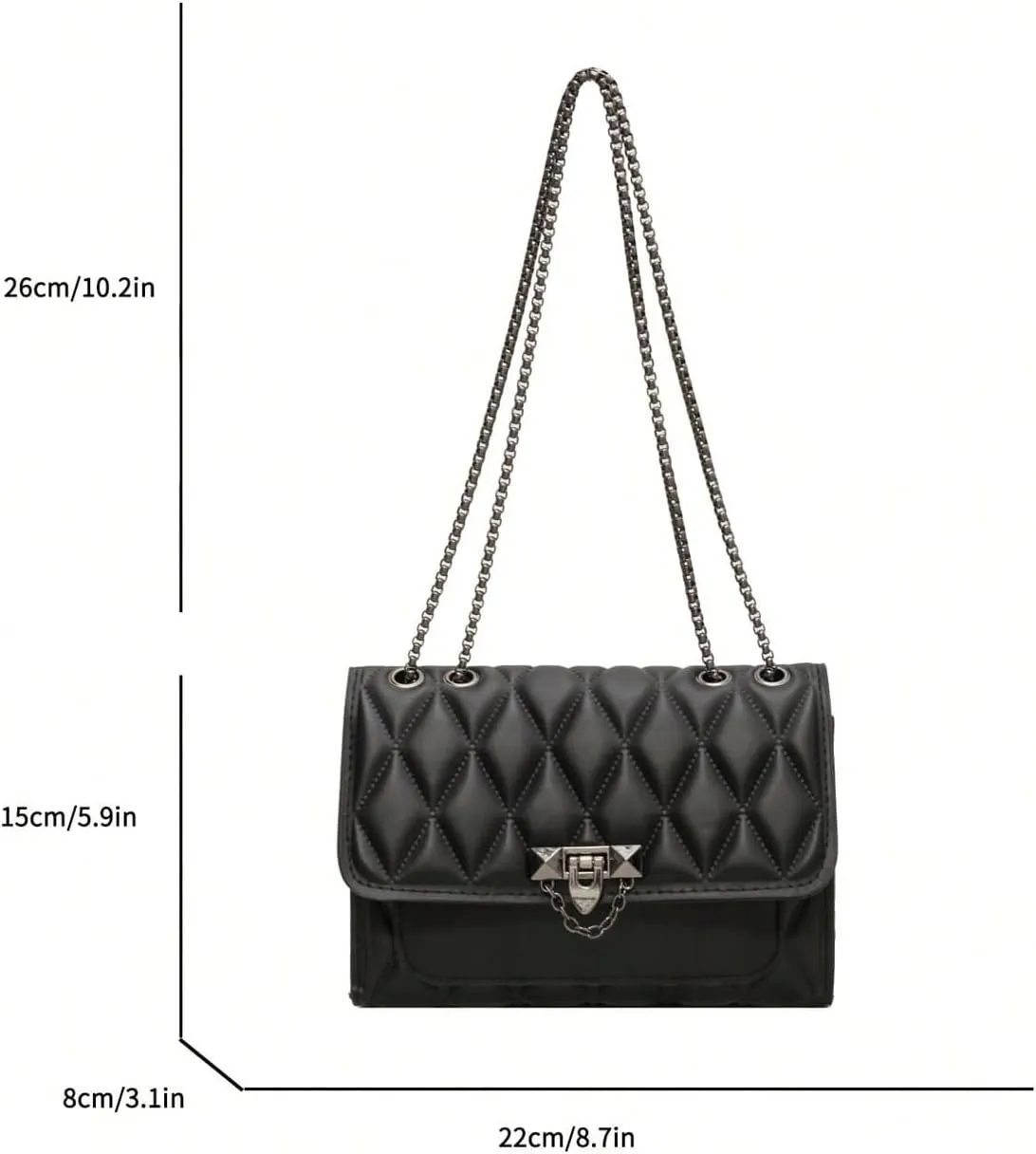 Women's Diamond Lattice Flap Square Underarm Bag Elegant Chain Strap Shoulder Handbag Hobo Purse