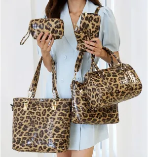Women's Handbag and Purse 6Pcs Set Tote Bags PU Leopard Pattern Shoulder Satchel