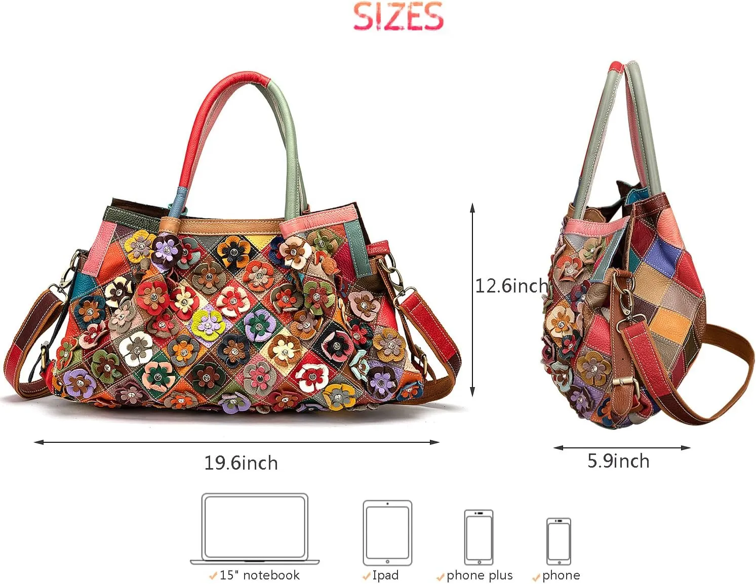 Women’s Multicolor Boston Bag Genuine Leather Colorful Large Tote Handbag Purse