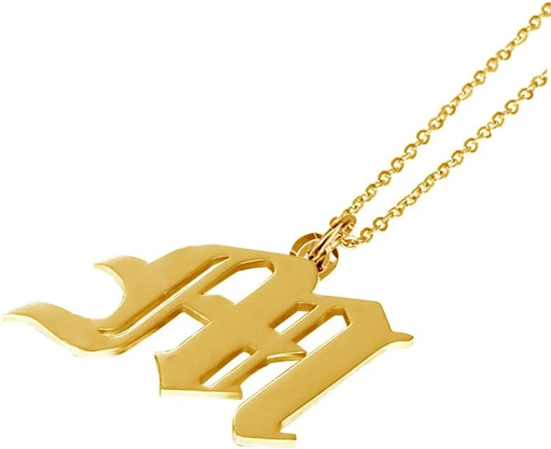 Women's Old English Initial Necklace 18K Gold Plated Stainless Steel Letter Pendant Gift