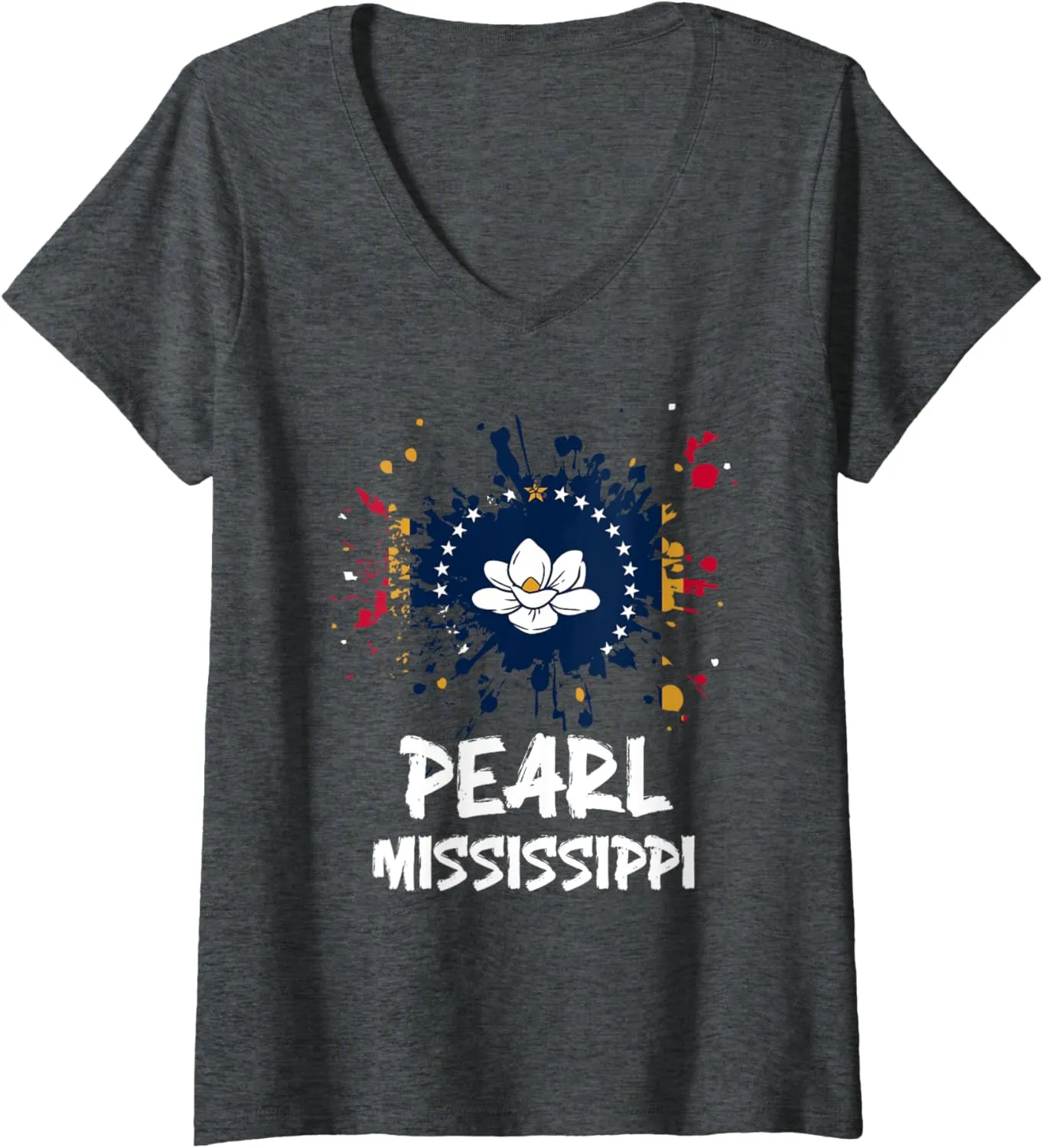 Womens Pearl Mississippi MS Magnolia Flag Trip Vacation Souvenir V-Neck T-Shirt