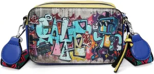 Women's Printed Graffiti Shoulder Bag, PU Hip Hop Fashion Square Crossbody Bag, Retro Casual Multicolor Clutch Purse