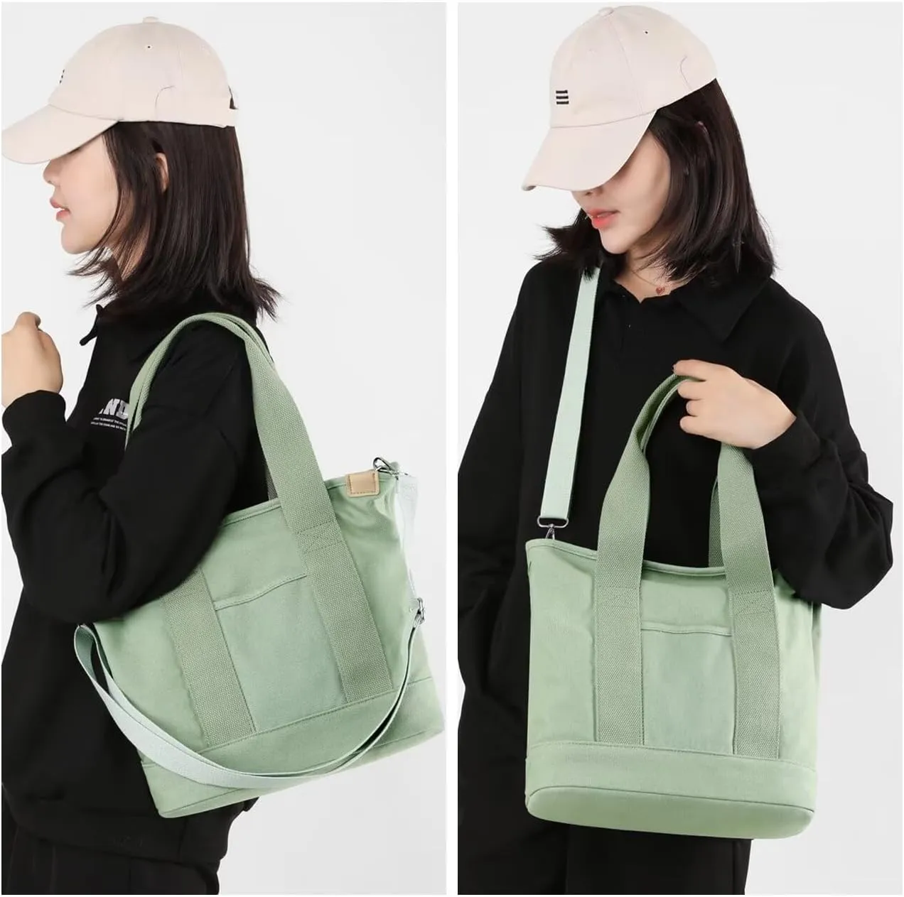Women's Tote Purse Canvas Crossbody Bag Multi-pocket Shoulder Bag Heavy Duty Stored Bag Top Handle Hobo Handbags Satchel
