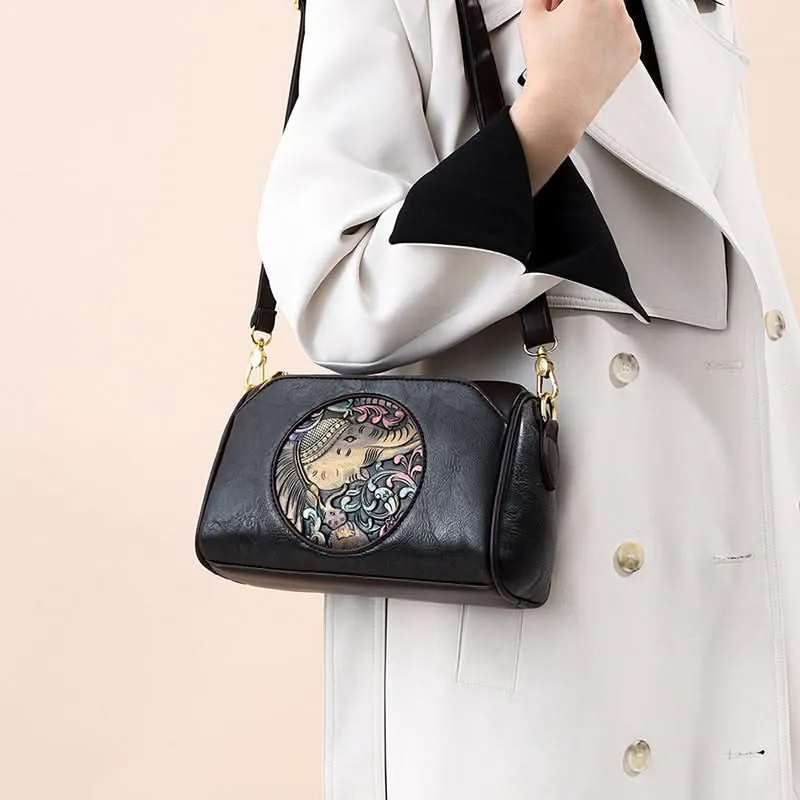 Women's Vintage Embossed PU Leather Pillow Bag – With Multi-Compartment Storage