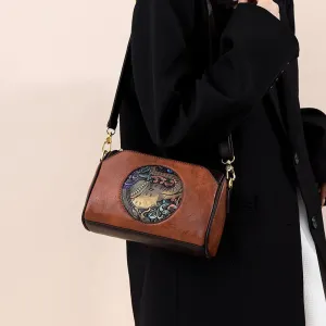 Women's Vintage Embossed PU Leather Pillow Bag – With Multi-Compartment Storage