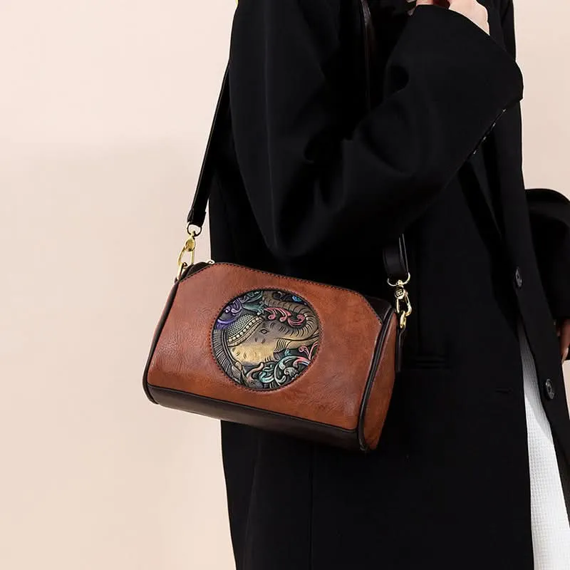 Women's Vintage Embossed PU Leather Pillow Bag – With Multi-Compartment Storage
