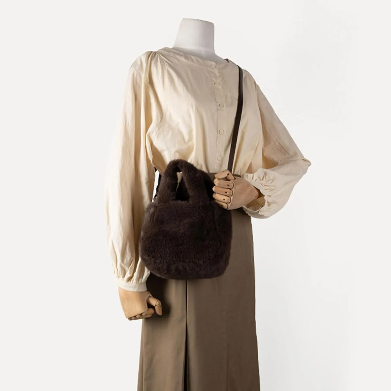 Women's Winter Casual Faux Furs Furry Small Shoulder Bucket Bag Solid Color Plush Crossbody Satchel Fuzzy Handbag Purse