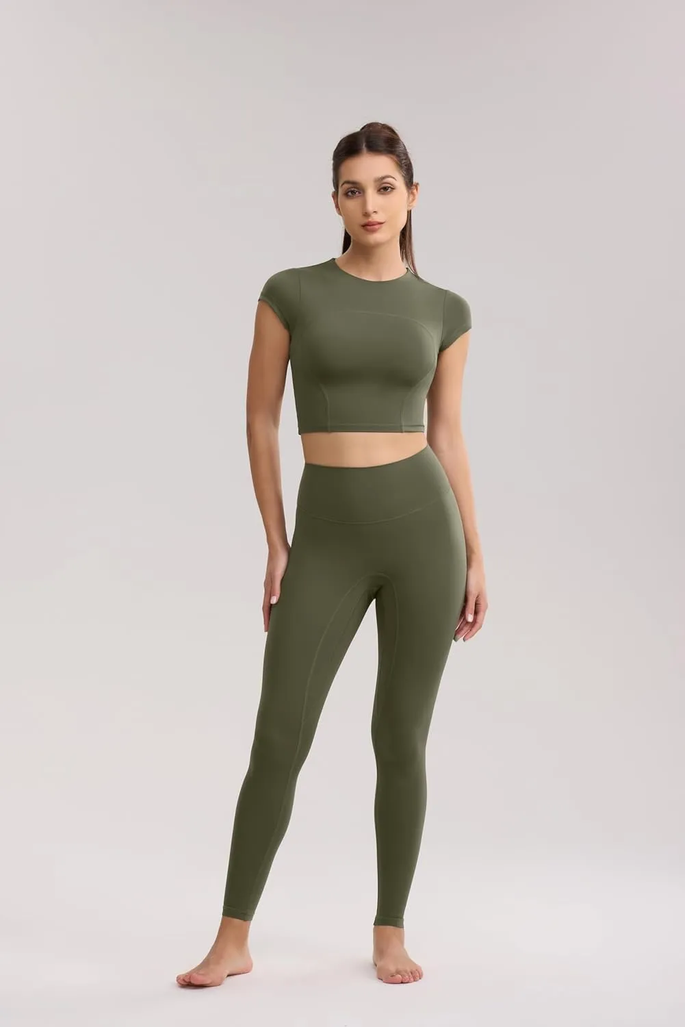 Workout Crop Tops for Women Yoga Short Sleeve Mild Support Slim Fit Cropped Athletic Shirts Gym Tee Built in Bra