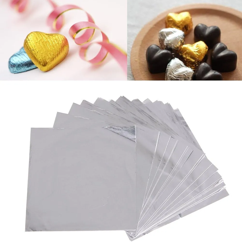 Wowagoga 6x6 Inches Aluminum Foils Paper Chocolate Candy Wrapping/Packing Sheets, Silver,Pack of 200