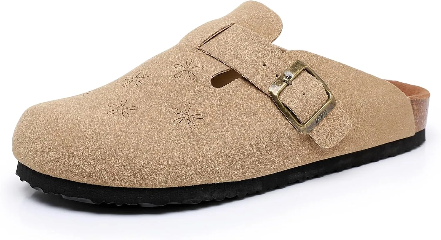 WTW Womens Clogs Cow Suede Soft Footbed Mules Unisex for Men Women Cork Clog Antislip Sole Slippers Mules Sandals with Adjustable Buckle