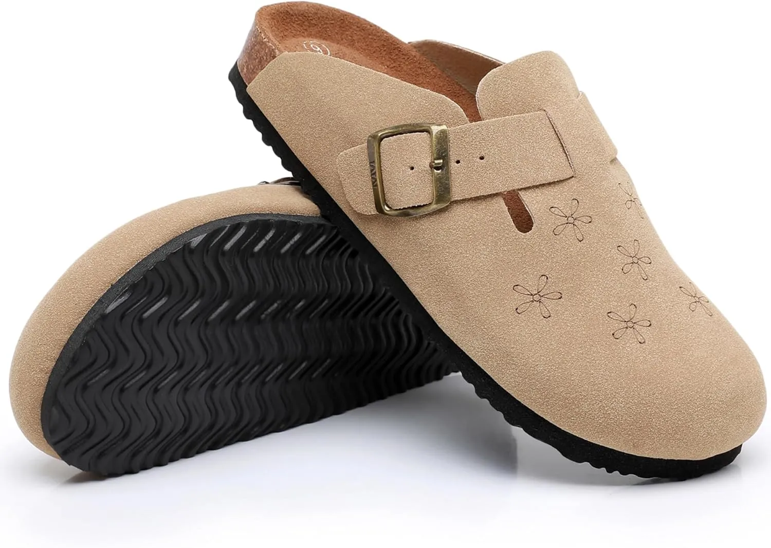 WTW Womens Clogs Cow Suede Soft Footbed Mules Unisex for Men Women Cork Clog Antislip Sole Slippers Mules Sandals with Adjustable Buckle