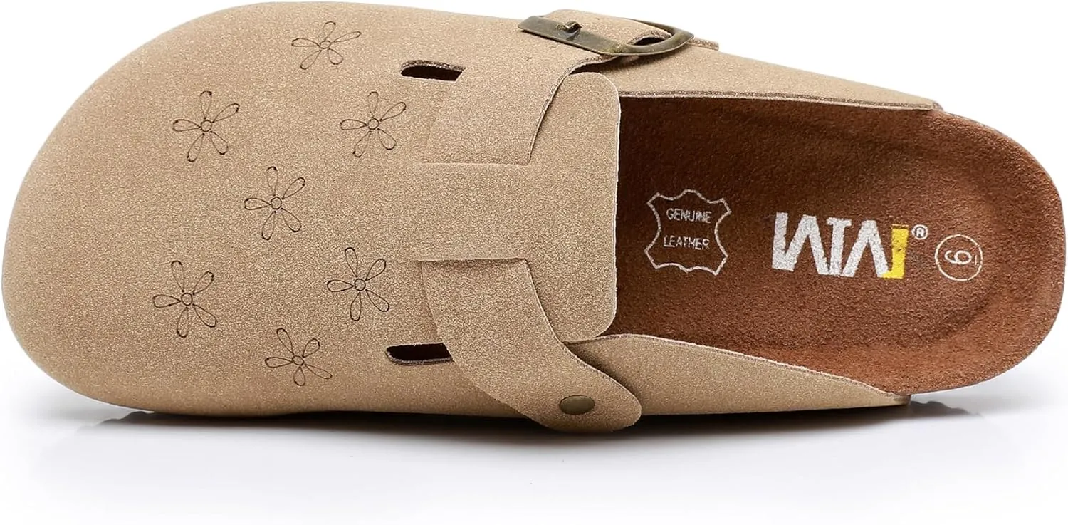 WTW Womens Clogs Cow Suede Soft Footbed Mules Unisex for Men Women Cork Clog Antislip Sole Slippers Mules Sandals with Adjustable Buckle