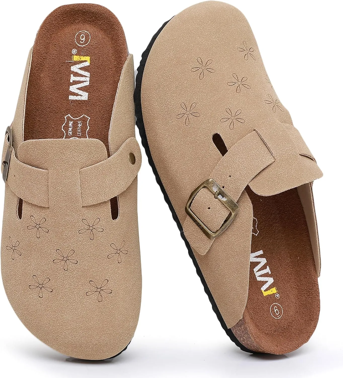 WTW Womens Clogs Cow Suede Soft Footbed Mules Unisex for Men Women Cork Clog Antislip Sole Slippers Mules Sandals with Adjustable Buckle