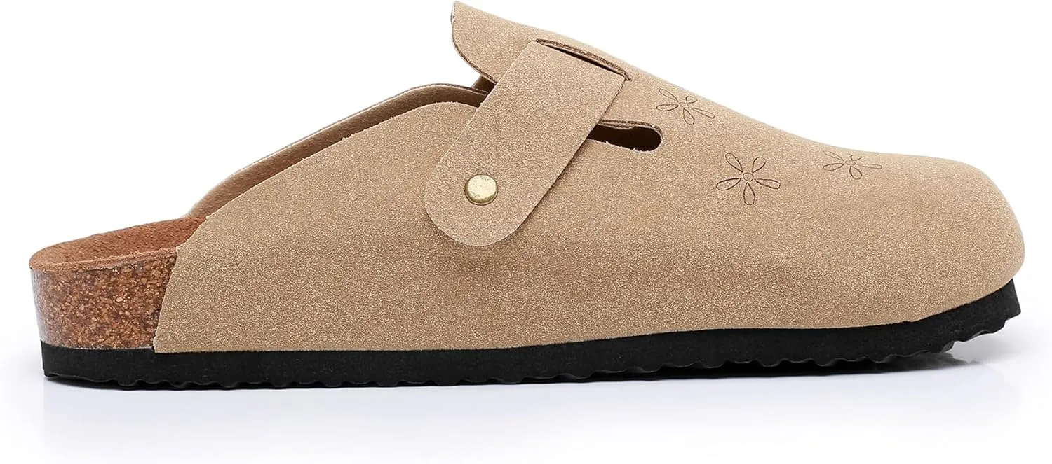 WTW Womens Clogs Cow Suede Soft Footbed Mules Unisex for Men Women Cork Clog Antislip Sole Slippers Mules Sandals with Adjustable Buckle