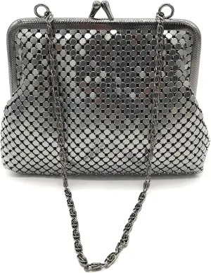 X-Small Women clutch metal mesh purse Hand carry chain for Cocktail Party Prom Wedding Banquet (Gun metal)
