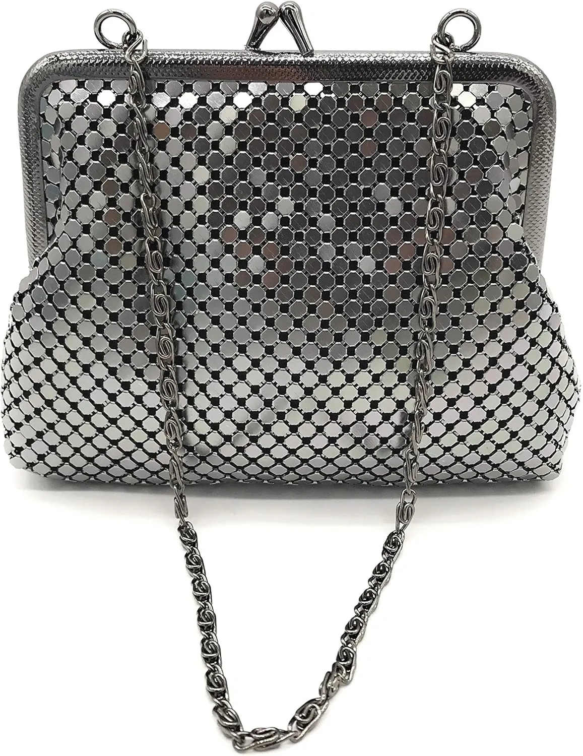 X-Small Women clutch metal mesh purse Hand carry chain for Cocktail Party Prom Wedding Banquet (Gun metal)