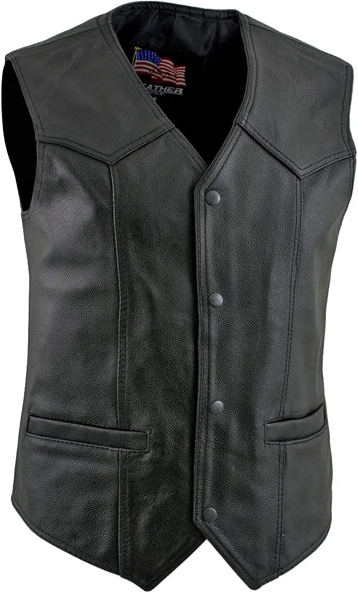 Xelement 3006 Motorcycle Leather Vest For Men - POW Patriot - Premium Genuine Biker Club Gilet