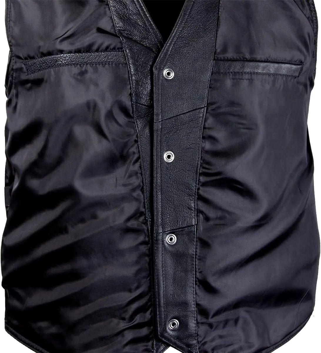 Xelement HSVT 210 Hustler US Flag Motorcycle Leather Vest For Men - Freedom is Not Free - Premium Genuine Biker Club Gilet