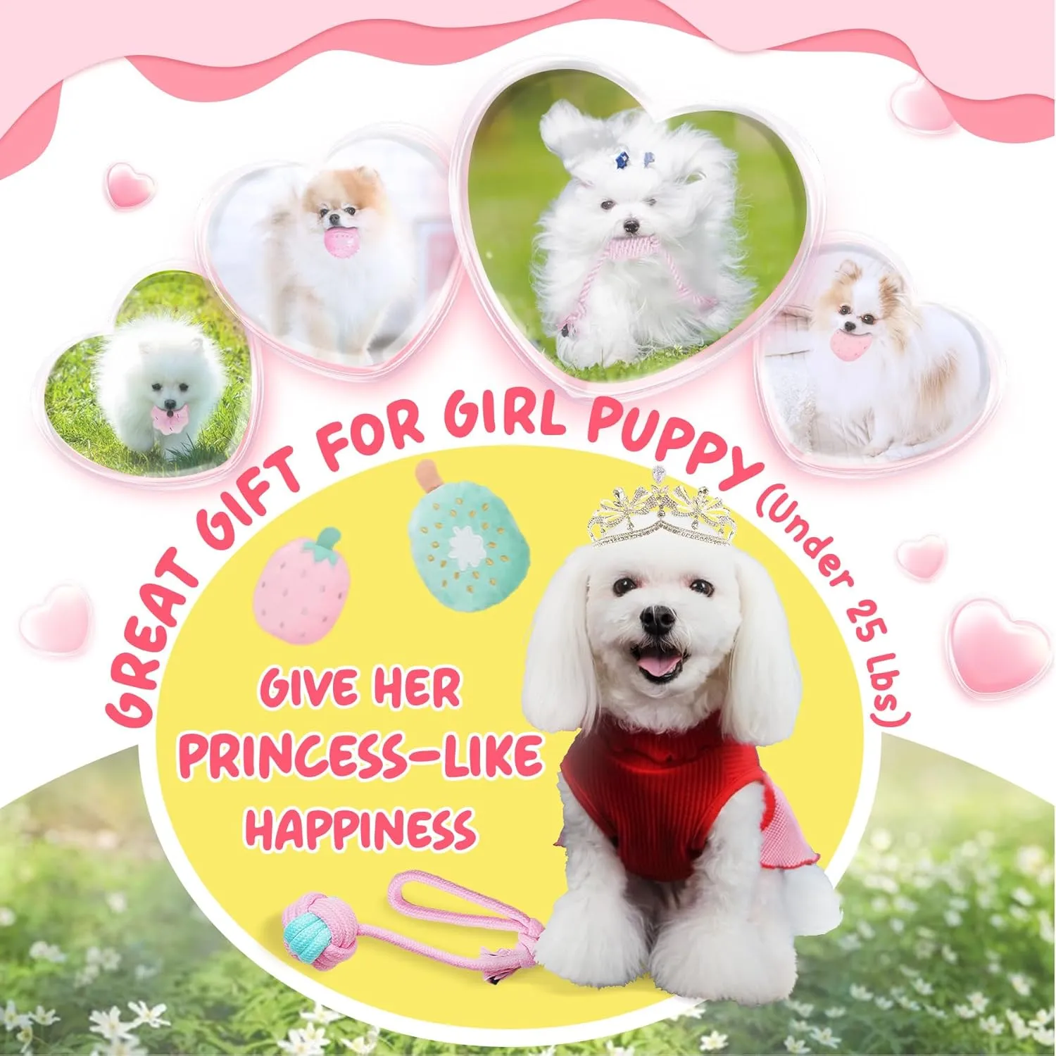 XIUGOAL Pink Puppy Toys for Boredom - 23 Pack Puppy Chew Toys for Teething, Interactive Dog Toys for Puppies, Cute Small Dog Toys with Treat Ball, Squeaky Dog Chew Toys and Ropes