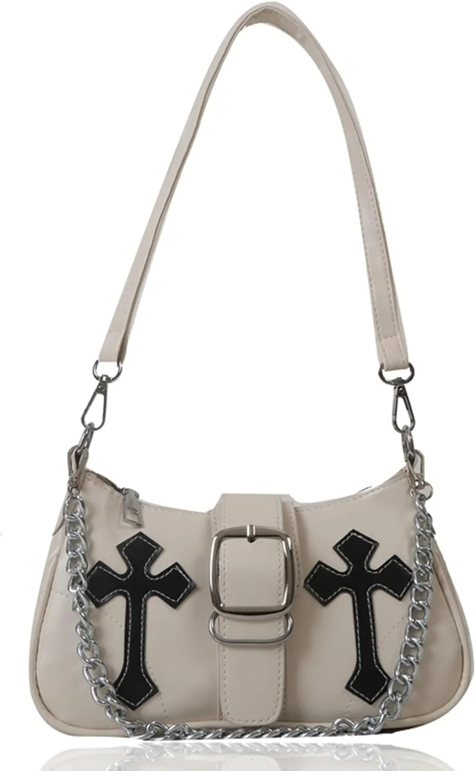Y2K Shoulde Bag for Women,Vintage Punk Cross Pattern PU Leather Purse Small Gothic Underarm Handbags
