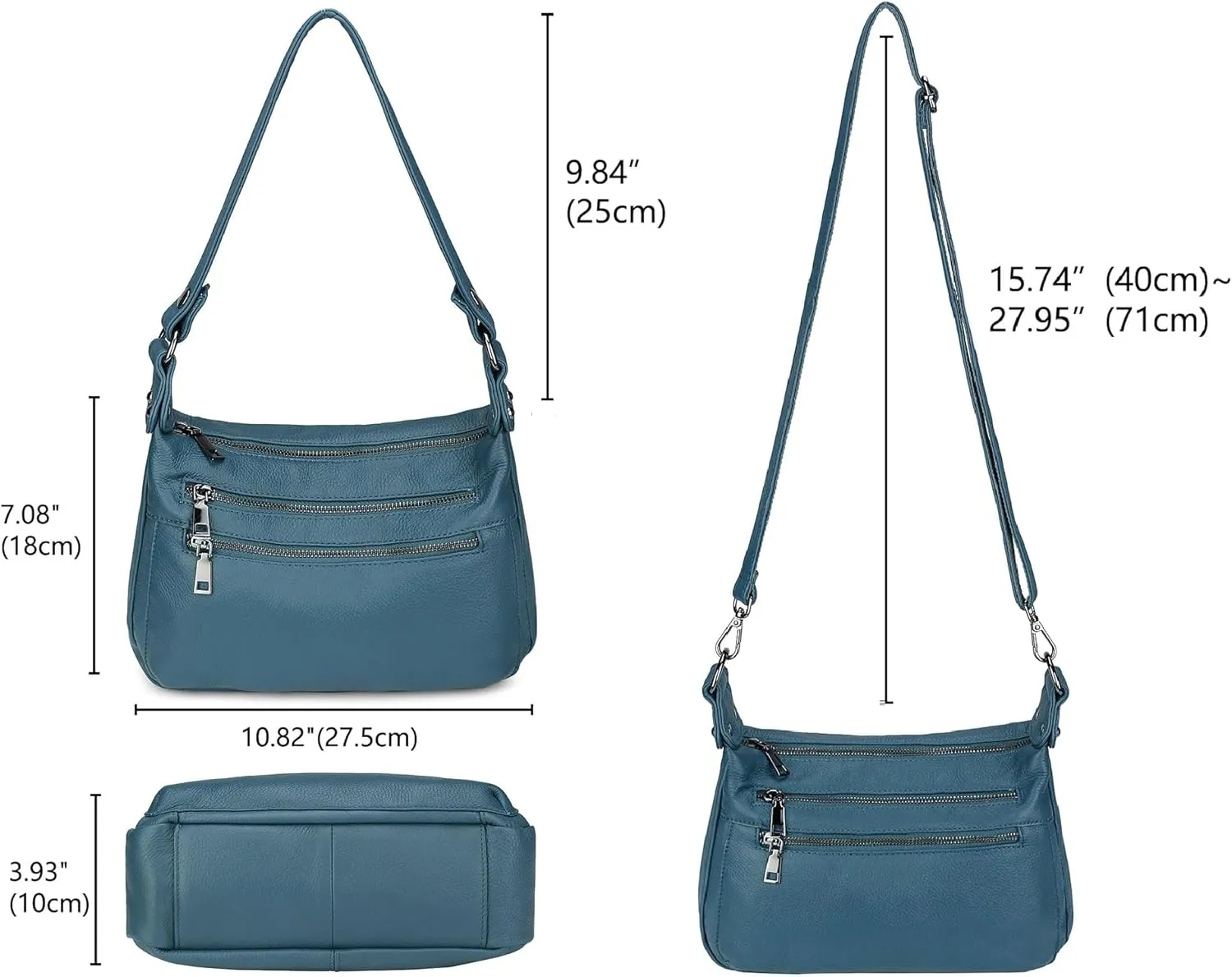 YALUXE Genuine Leather Shoulder Bag Medium Size Handbag Purse Multi Zip Pockets Crossbody Bags for Women