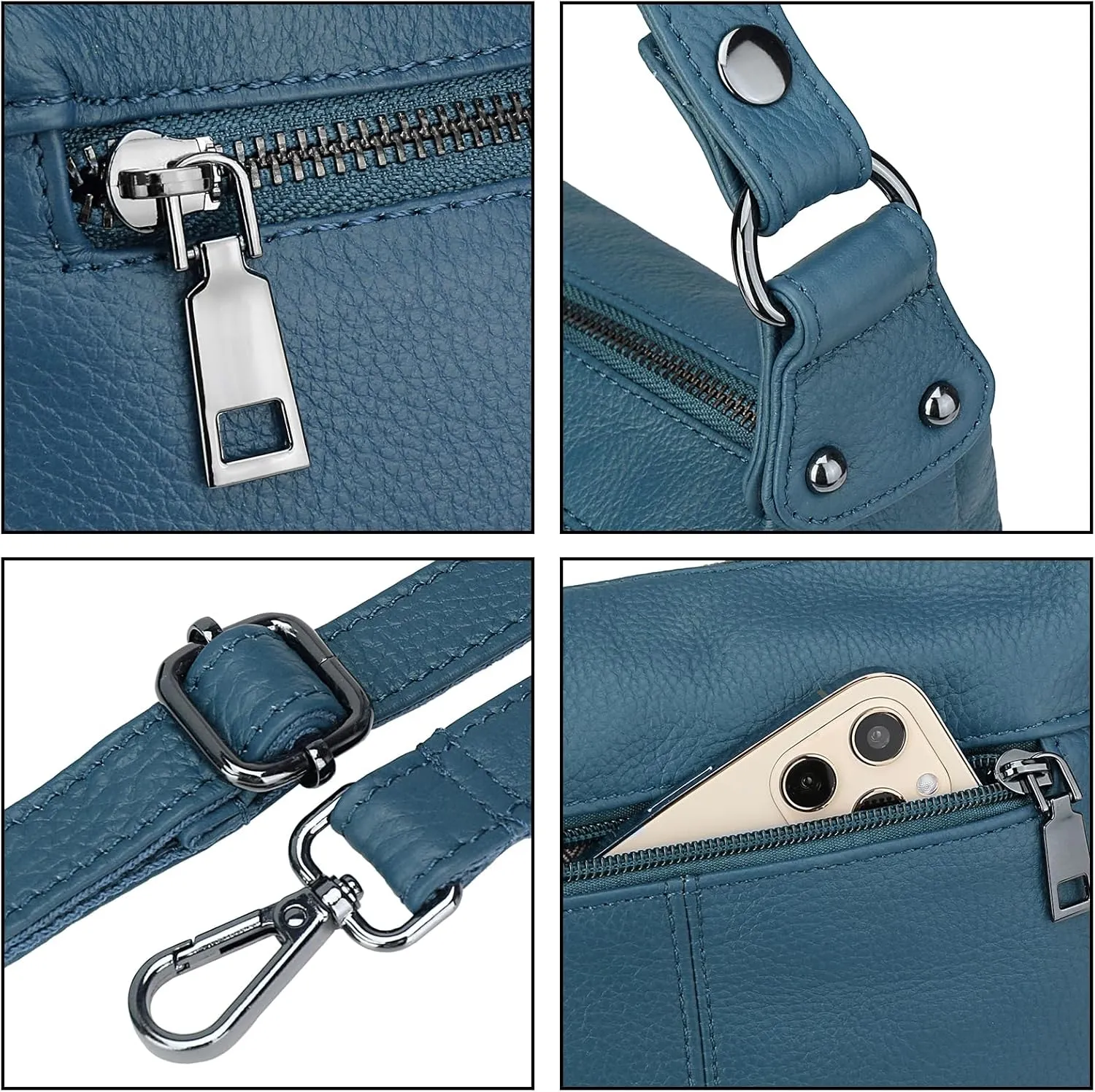 YALUXE Genuine Leather Shoulder Bag Medium Size Handbag Purse Multi Zip Pockets Crossbody Bags for Women