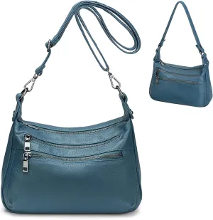 YALUXE Genuine Leather Shoulder Bag Medium Size Handbag Purse Multi Zip Pockets Crossbody Bags for Women