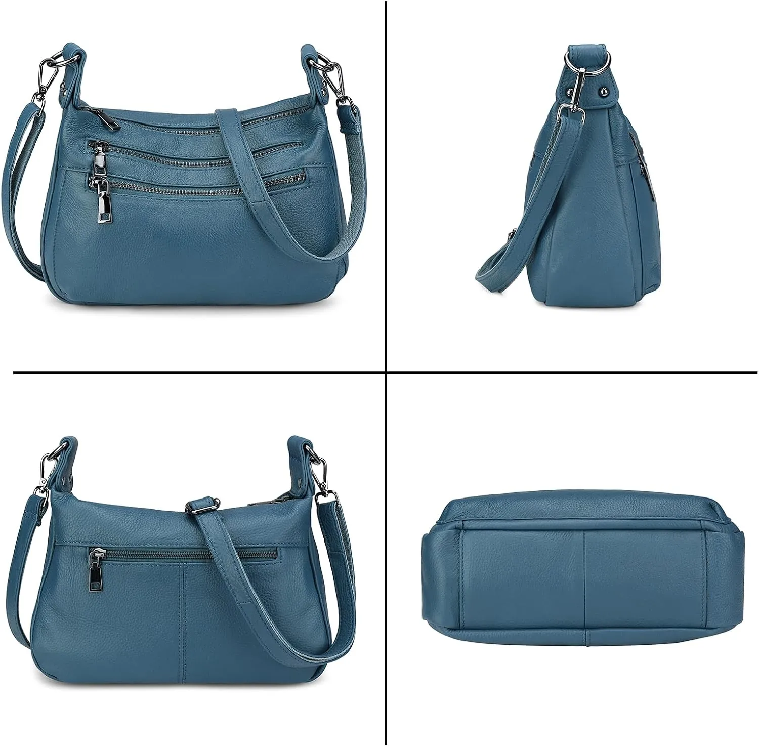 YALUXE Genuine Leather Shoulder Bag Medium Size Handbag Purse Multi Zip Pockets Crossbody Bags for Women