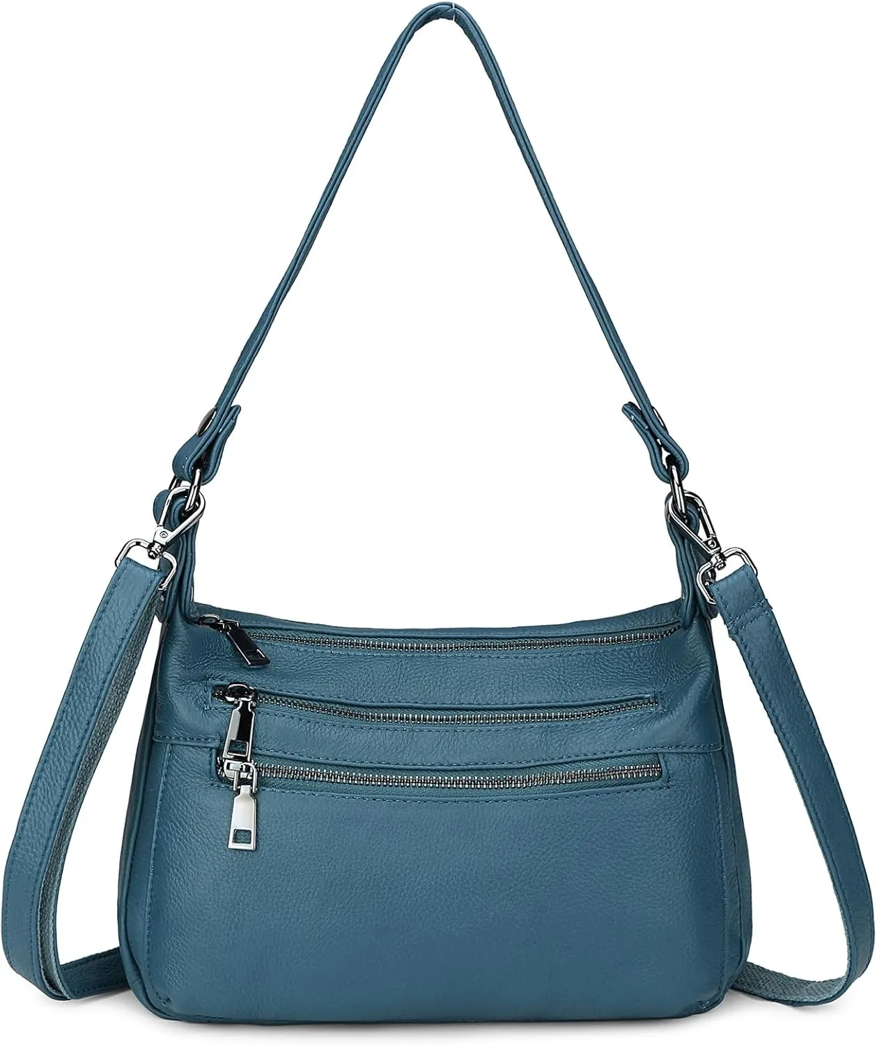 YALUXE Genuine Leather Shoulder Bag Medium Size Handbag Purse Multi Zip Pockets Crossbody Bags for Women