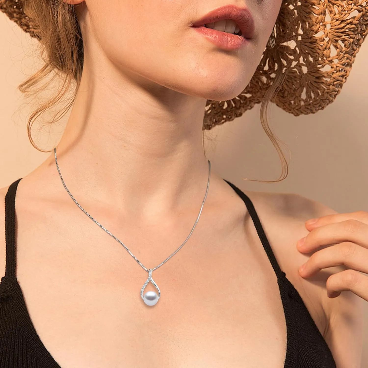 YAMI White/Black Pearl Necklace for Women, S925 Sterling Silver 11-12MM Saltwater Cultured Pearls Pendant Necklace, 18 2Inch Chain Single Pearl jewelry Gifts for Mother