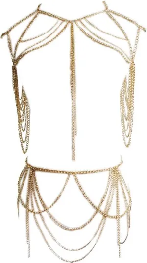 Yixin Women's metal body chain set Indian belly chain Bohemian jewelry bikini Halloween Costume Party (gold)