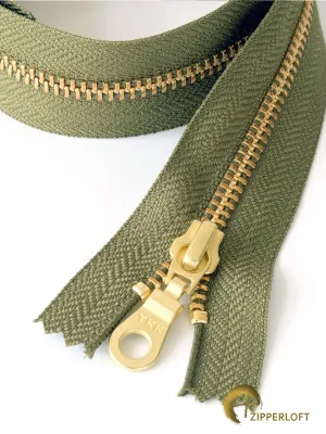YKK #5 Golden Brass (5-22" / 12.7-55.9cm) - 888 Deep Olive Green