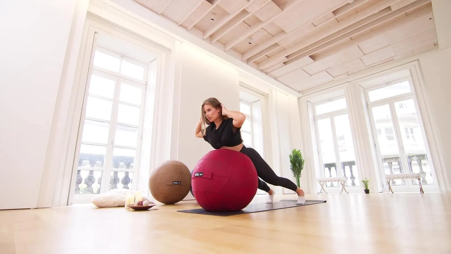 Yoga Ball Pilates Ball Seat Chair Home Office Includes Indoor Exercise Ball and Inflator