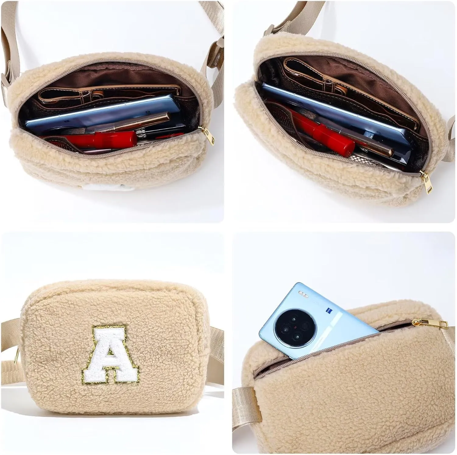 YOOLIFE Birthday Gifts for Women Daughter Sister Friends Mom Girlfriend Aunt Niece, Fleece Belt Bag Initial Fanny Pack Crossbody Bag, Khaki S