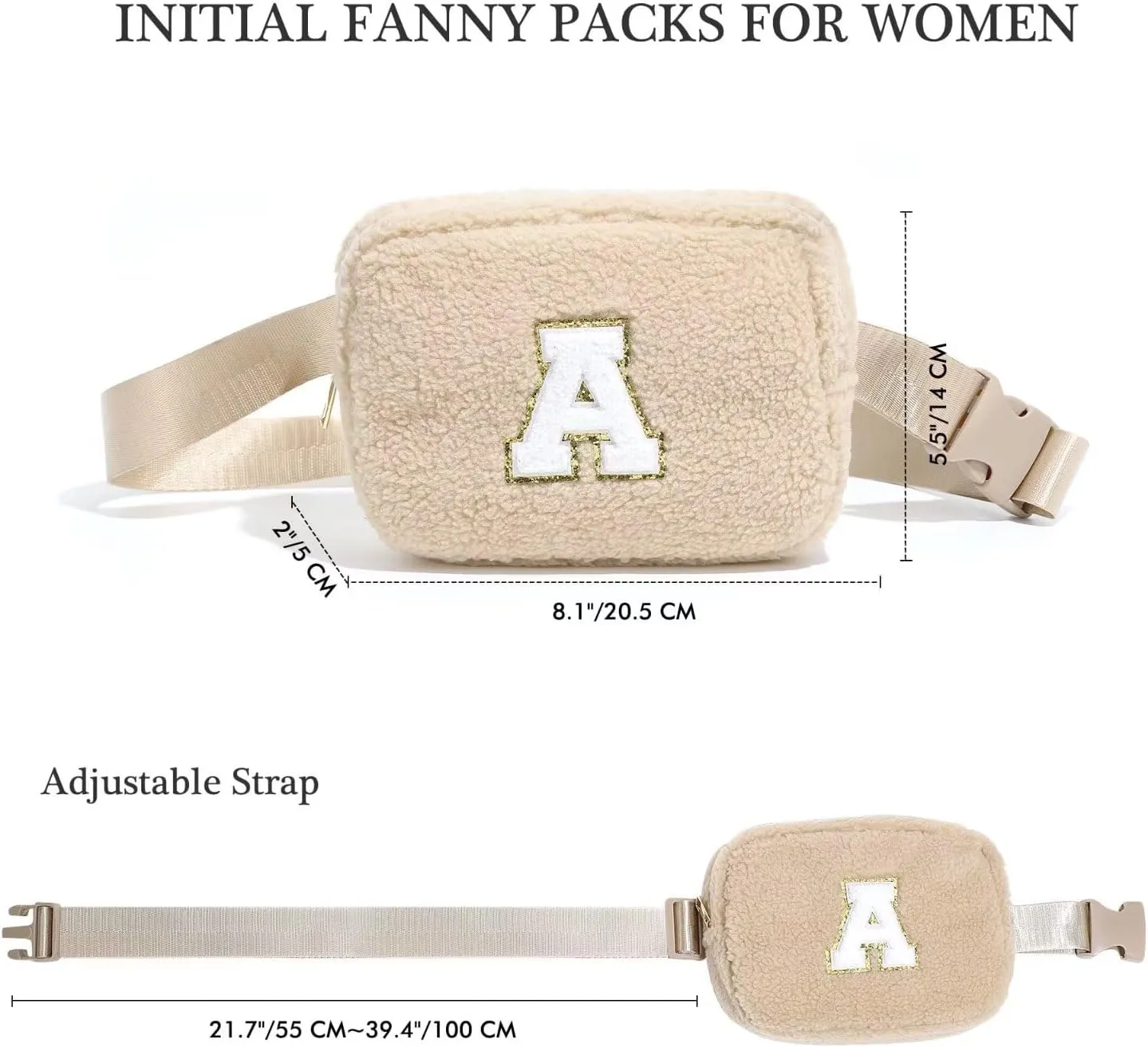 YOOLIFE Birthday Gifts for Women Daughter Sister Friends Mom Girlfriend Aunt Niece, Fleece Belt Bag Initial Fanny Pack Crossbody Bag, Khaki S