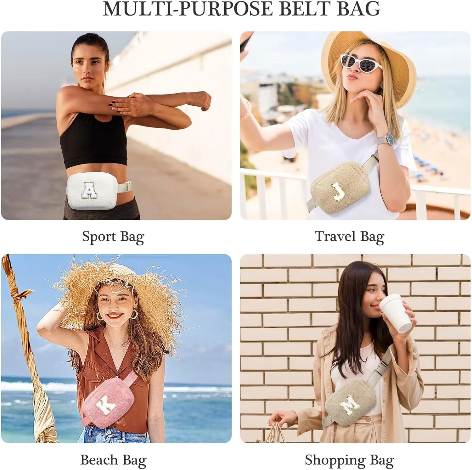 YOOLIFE Birthday Gifts for Women Daughter Sister Friends Mom Girlfriend Aunt Niece, Fleece Belt Bag Initial Fanny Pack Crossbody Bag, Khaki S